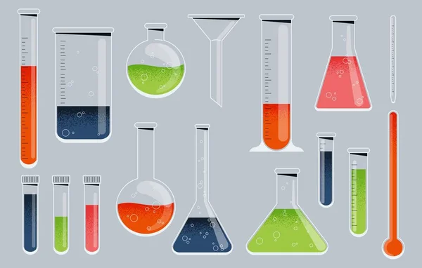 Chemistry Glass Laboratory Glassware Test Tube Beaker Flask Pipette Erlenmeyer — Stock Vector