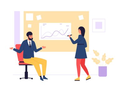 İş yerindeki ofis çalışanları. İş yeri temsilcisi, iş illüstrasyonu, profesyonel takım çalışanı karikatürü.