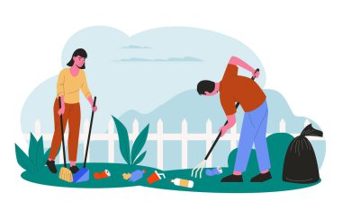 Çevredeki çöpleri ve çöpleri toplayan insanlar, çöpler temizleniyor, çevre için ekolojik gönüllü bakım, ekolojik temizlik ve kirlilik örnekleri