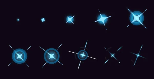 Colorful Shine Cartoon Animation Night Sky Stars Glimmering Lightning Magic — Stock Vector