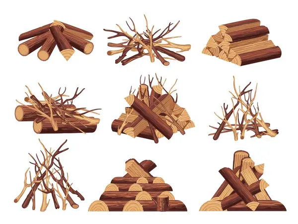 Cartoon Wood Campfire Firewood Pile Bonfire Dry Branch Trunk Logs — Stock Vector