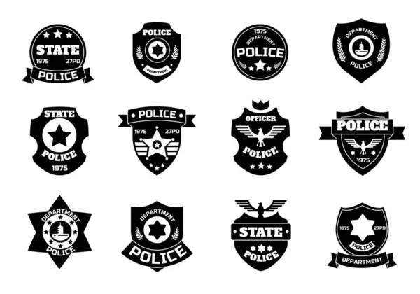Черный Символ Полиции Значок Копа Звездой Щитов Шерифа Знаком Отличия — стоковый вектор