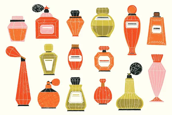 Bouteilles Parfum Bande Dessinée Flacons Verre Doodle Dessinés Main Avec — Image vectorielle