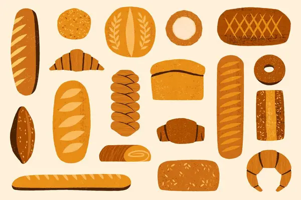 Homemade Bread Hand Drawn Bakery Assortment Natural Products Fresh Rolls — Stock Vector