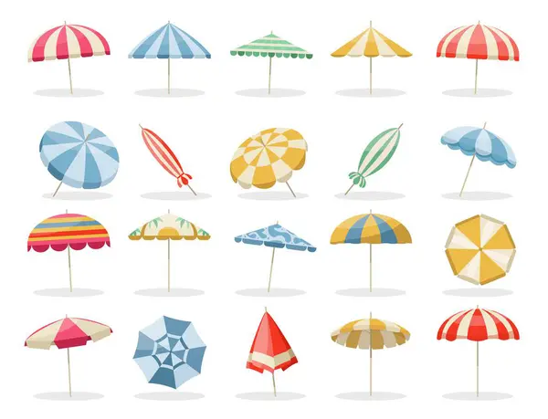 Пляжный Зонтик Летний Зонтик Защита Солнечных Лучей Красочный Вид Сверху Векторная Графика