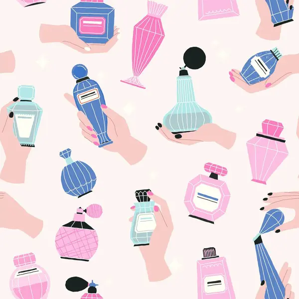 Карикатурные Духи Абстрактные Бутылки Флакончики Ароматной Жидкостью Женственный Косметический Дизайн Стоковый вектор