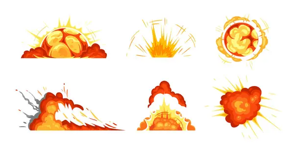 Tecknad Explosioner Exploderande Bomb Samling Uppsättning Animation Vektor Komisk Spricka Stockvektor