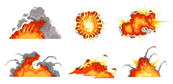 Cartoon Explosions Exploding Bomb Fire Cloud Explosion Burst Vector Boom Royalty Free Stock Vectors