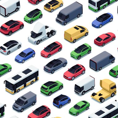 İzole araba desenleri. Renkli eski araçların kusursuz baskısı, kağıt kumaş baskısı için karikatür taşıma arkaplanı. Vektör dokusu.