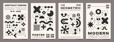 Soyut şekil posterleri. Barbarca biçimler ve şekillerle minimalist geometrik kompozisyon, yenilikçi stil. Vektör modern yazdırma.