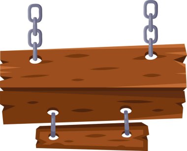 Kırsal ahşap bir tabela metal zincirlerden sarkıyor ve açık hava ortamlarında özel mesajlar için boş bir tuval sağlıyor. Yönlendirme veya tanıtım işareti oluşturmak için ideal.