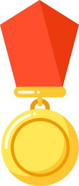 This golden medal, attached to a vibrant red ribbon, represents outstanding achievements in sports, academics, or other competitions. It signifies recognition and honor. clipart