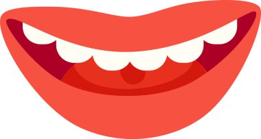 Bu tasvirde geniş, gülümseyen dudakları ve parlayan beyaz dişleriyle mutluluk ve dostluk hissi veren parlak kırmızı bir ağız sergileniyor..