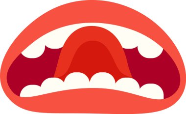 Bu canlı illüstrasyon, çarpıcı bir şekilde sanatla konuşmayı ve ifadeyi sembolize eden belirgin şekilde gösterilmiş dişlere ve dile sahip açık bir ağız içerir..