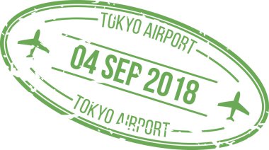 Bu tasarım Tokyo Havaalanı 'ndan 4 Eylül 2018 tarihli yeşil bir tarih damgası gösteriyor..