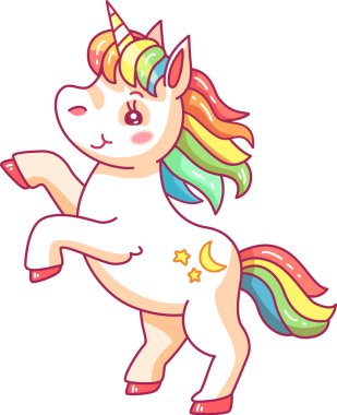 Bu neşeli tek boynuzlu at, arka ayakları üzerinde zarif bir şekilde sallanarak canlı yelesini ve kuyruğunu gösteriyor. Dostça ifadesi, büyünün ve neşenin özünü yakalar..