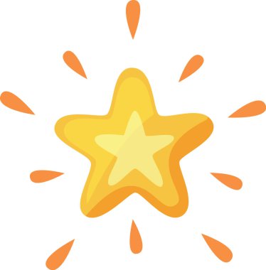 Bu canlı sarı yıldız, turuncu ışınlarla çevrili merkezi ışık sarı bir şekle sahip ve temiz beyaz arka plana neşeli bir dokunuş sergiliyor..