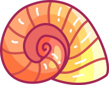 Canlı bir spiral kabuk tasarımı, sanatsal projelerde veya eğitim kaynaklarında dekoratif bir unsur olarak kullanım için turuncu ve sarı gibi sıcak renkleri sergiler..