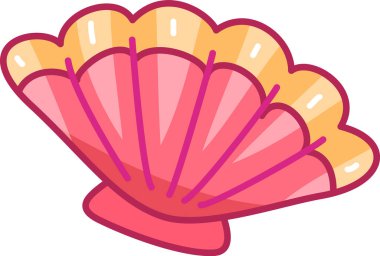 Çizimde canlı pembe ve sarı renkli deniz tarağı kabuğu ayrıntılı çizgiler ve pürüzsüz bir kaplama sergileniyor. Arka plan bembeyaz, kabukların güzelliğini vurguluyor..