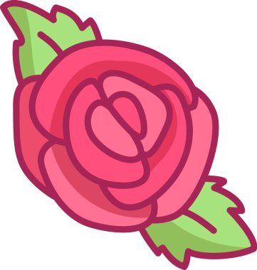 Bu illüstrasyonda çiçek temalı projeler veya yaratıcı tasarımlar için ideal yemyeşil yapraklar içeren güzel tasarlanmış pembe bir gül sergileniyor..