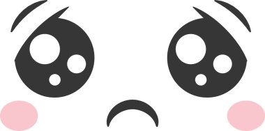 Bir çizgi film karakteri kederli bir yüz ifadesi sergiler, büyük yuvarlak gözleri yaşlarla dolu ve pembe yanakları basit bir şekilde üzüntü ve kırılganlığı ifade eder..