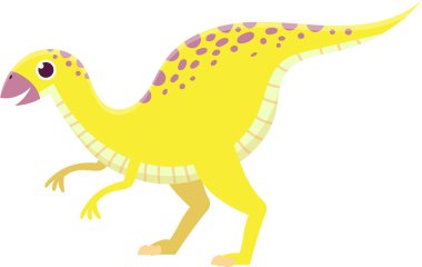Sarı parasaurolophus dinozoru çerçevenin soluna doğru yürüyor. Bu karikatür çizimi eğitici ya da çocuk içeriği için harika olurdu.