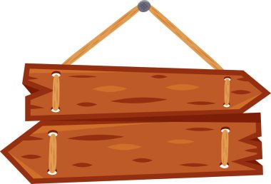 Çiviye bağlanmış bir ipe asılı iki boş tahta ok işareti kırsal ve çok yönlü bir tasarım elementi oluşturuyor..