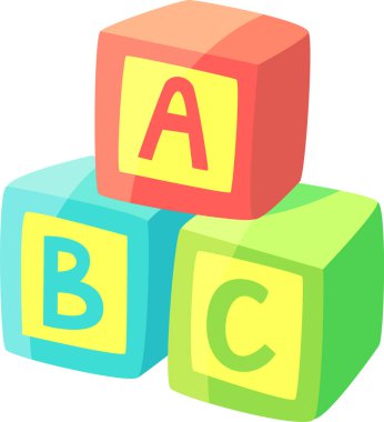 A, B ve C harflerini gösteren oyuncak blokları, çocukların öğrenme materyalleri için mükemmel eğitici ve eğlenceli bir resim oluşturuyor