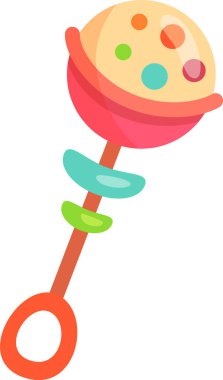 Bebek çıngıraklı oyuncağı dairesel bir sapa, renkli noktalara ve oyuncu tasarıma sahiptir. Bebekleri bağlamak ve duyularını harekete geçirmek için mükemmeldir.