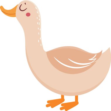 Gözleri kapalı, gülümseyen ve yukarı bakan sevimli çizgi film kazı neşeli ve dostane bir tavır sergiliyor. Çocuk resimleri veya doğa temalı projeler için mükemmel.