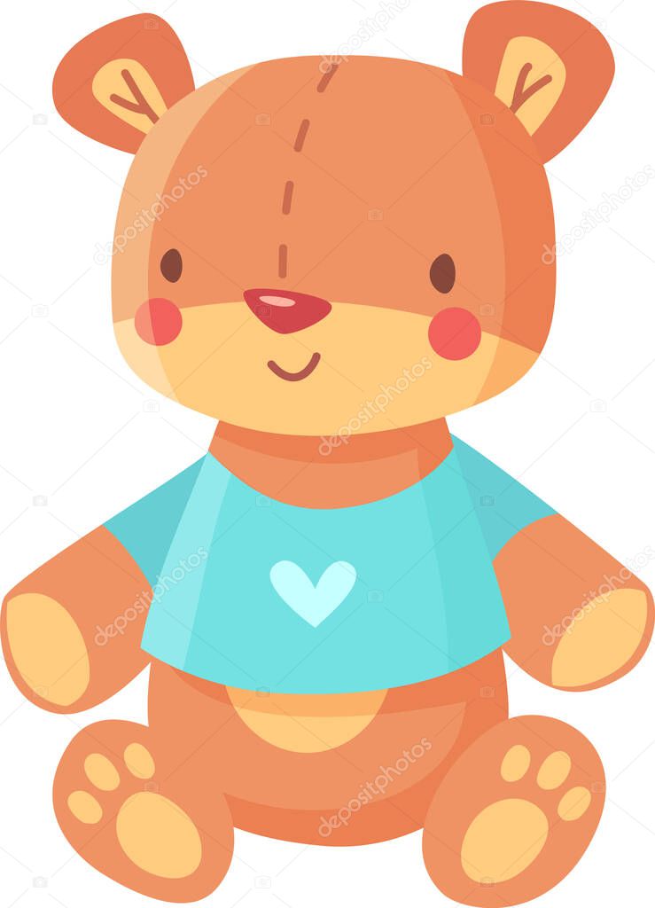 Smiling teddy bear in a heart t shirt evokes warmth and affection, perfect for kids products or love themed designs.