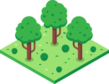 Yeşil bir çayırda büyüyen üç yeşil ağacın küçük bir ormanı ya da parkı temsil ediyor..