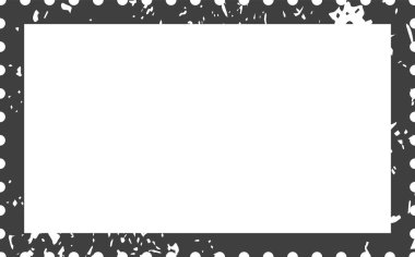 Beyaz noktalı koyu gri kenar ve beyaz dikdörtgen bir alanı çevreleyen grunge sıçrama efekti.