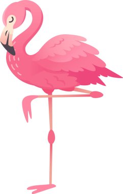 Tropikal ortamda tek ayak üzerinde duran zarif pembe flamingo, canlı minimalist tasarımı olan projelere cazibe ve sevimlilik katıyor. Yaz eğlencesi için mükemmel tebrik kartları ve sosyal medya