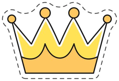 Beyaz arka planda izole edilmiş kraliyetin, gücün ve otoritenin sembolü olan basit bir altın tacın karikatür çizimi.