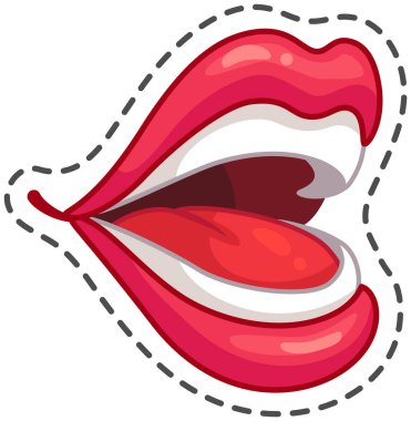 Kırmızı rujlu seksi bir kadının ağzı, şakacı bir dille konuşuyor. Çekici ve şehvetli, eğlenceli tasarım projeleri için mükemmel. Sevgililer Günü ya da pop sanat temaları için ideal