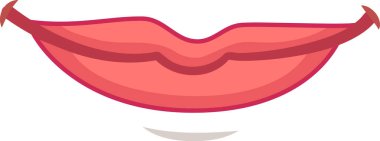 Canlı çizgi film ağızları beyaz dişleriyle gülümsüyor, sağlık ve güzellik projeleri için ideal. Görüntüde pembe dudaklı ve kırmızı dilli mutlu bir kadın var. Ağız temizliği mesajları iletiyor.