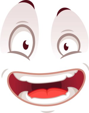 Canlı karikatür yüzü saf heyecan gösteriyor. Kaşlarını kaldırmış, geniş gözler, büyük bir gülümseme ve neşeli bir dil. Neşe ve mutluluk yayar, neşeli tasarımlar için mükemmeldir.