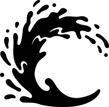 Siyah mürekkep bir daire içinde dinamik bir dalgaya sıçrar ve beyaza izole edilmiş güçlü bir grafik elementi yaratır. Çok yönlü projeler için ideal