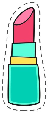 Canlı turkuaz ruj. Güzellik projeleri için eğlenceli bir el çizimi tarzı. Beyaz arka planda eğlenceli tasarım cazibe ve kadınlık ekler