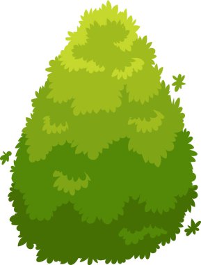 Koni şeklinde büyüyen yemyeşil çalı, doğayı, bahçıvanlığı ve yeşilliği temsil ediyor, canlı yapraklarıyla görsel olarak çekici bir element oluşturuyor.