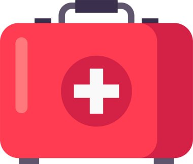 Kırmızı ilk yardım kiti beyaz haç işareti ile kapatılmış, acil tıbbi bakım ve kazalara ve yaralanmalara hazırlık