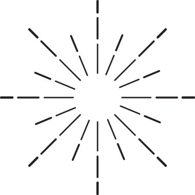 Minimalist tasarım, dışa doğru uzanan kesik radyal çizgileri olan basit bir daire içeriyor. Klasik, retro yıldız patlaması ya da güneş patlaması etkisi yaratıyor. Özgeçmiş için ideal. Logolar. Ya da dekoratif elementler