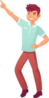 İşaret parmağı ve göz kırpan, yön gösteren, dikkat çeken ya da talimat veren, beyaz arka planda izole edilmiş mutlu genç adam.