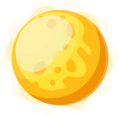 Parlak noktalar ve parlak bir atmosferle süslenmiş, uzayda dönen çizgi film sarı bir gezegenle büyüleyici bir kozmik sahne. Evrende canlı renkler ve karmaşık detaylarla dolaşın