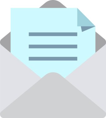 Açık mavi harf içeren beyaz zarf beyaz zemin üzerinde izole edilmiş, iletişimi ve mesajlaşmayı temsil eden metin satırları