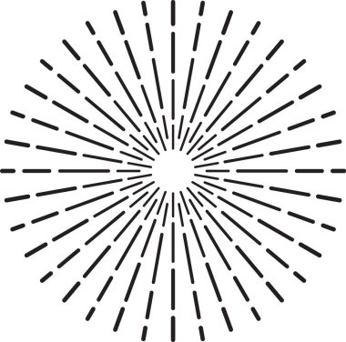 Merkezden yayılan Retro yıldız patlaması tasarım elementi canlı bir güneş patlaması ya da havai fişek patlaması etkisi yaratır, klasik veya soyut grafik kompozisyonlar için idealdir