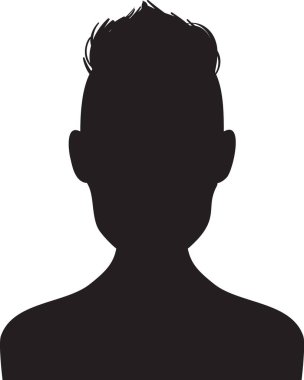 Siyah siluet bir büst ve kafayı temsil ediyor. Moda saç stili, anonimlik, kimlik ve kişisel tarz kavramları aktarıyor.