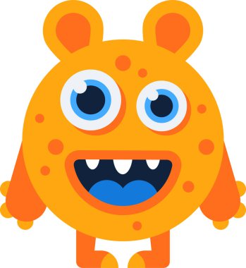 Neşeli, yuvarlak, turuncu çizgi film canavarı. Büyük mavi gözleri, küçük turuncu kulakları ve kısa turuncu bacakları var. Beyaz dişleri ve mavi dilini gösteriyor.