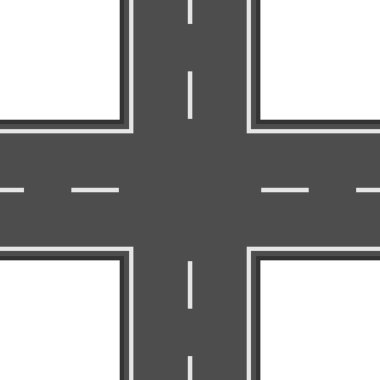 Beyaz çizgili dört yolu ayıran kavşaklar kesişme, ulaşım ve kentsel planlamayı temsil eden kesişme şekilleri oluşturuyor.